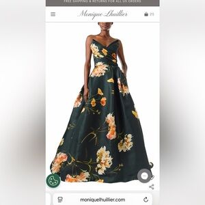 Monique Lhuillier One Shoulder Floral Dress in Black and Orange